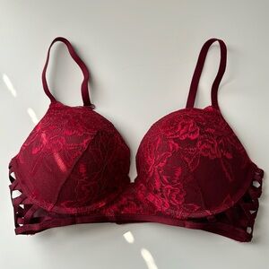 Dark Red Lace PushUp Bra